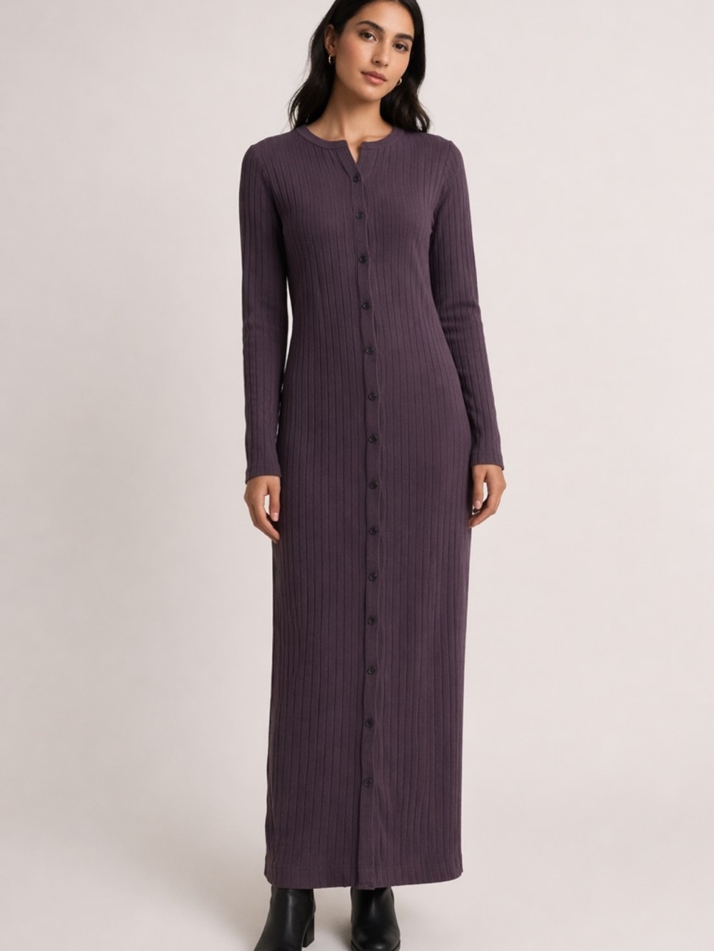 Old Navy Ribbed Button-Front Maxi Dress in Plum